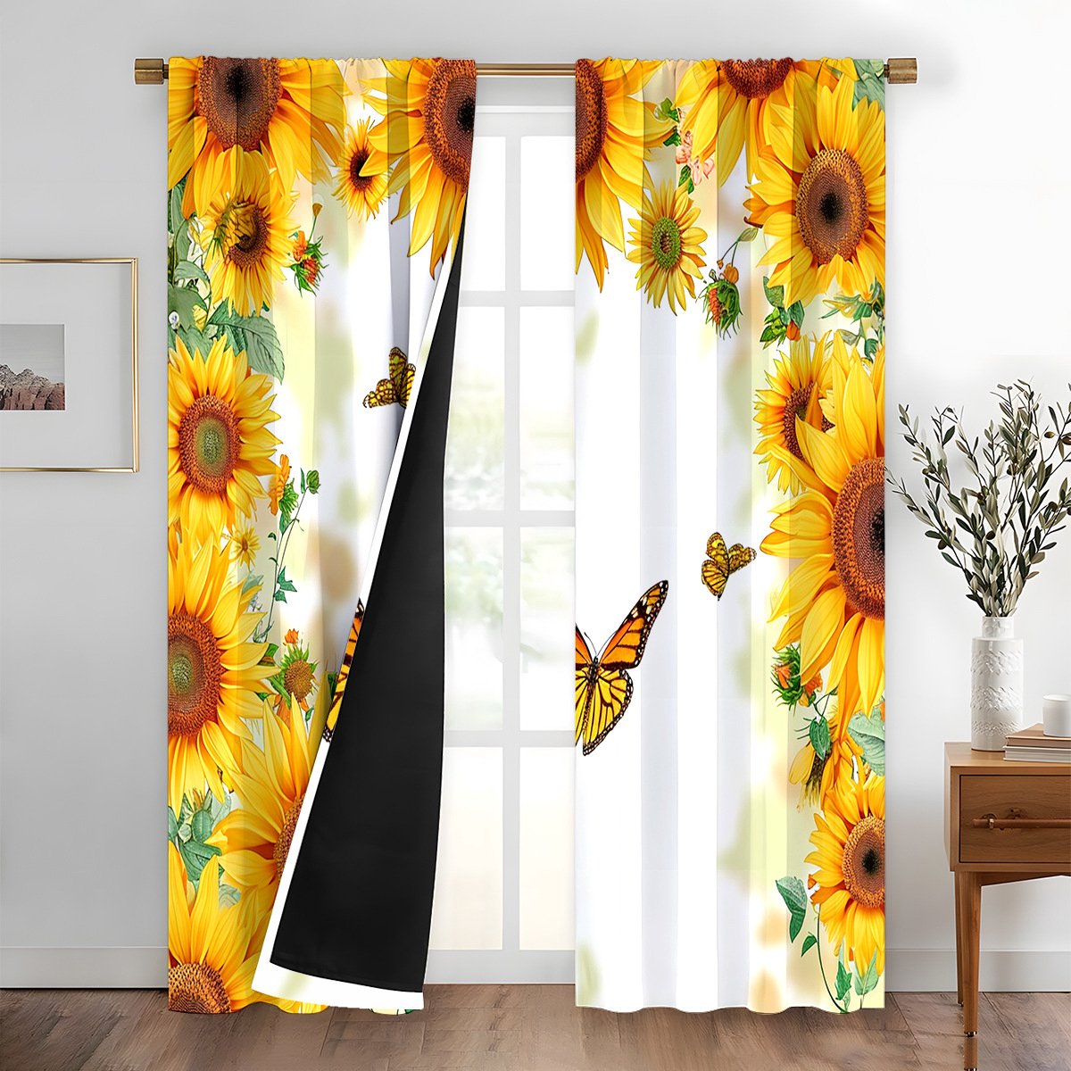Verduisteringsgordijn - 2 Panelen - 90x210cm - Zonnebloemmotief - Thermisch Geïsoleerd - voor Woonkamer en Slaapkamer