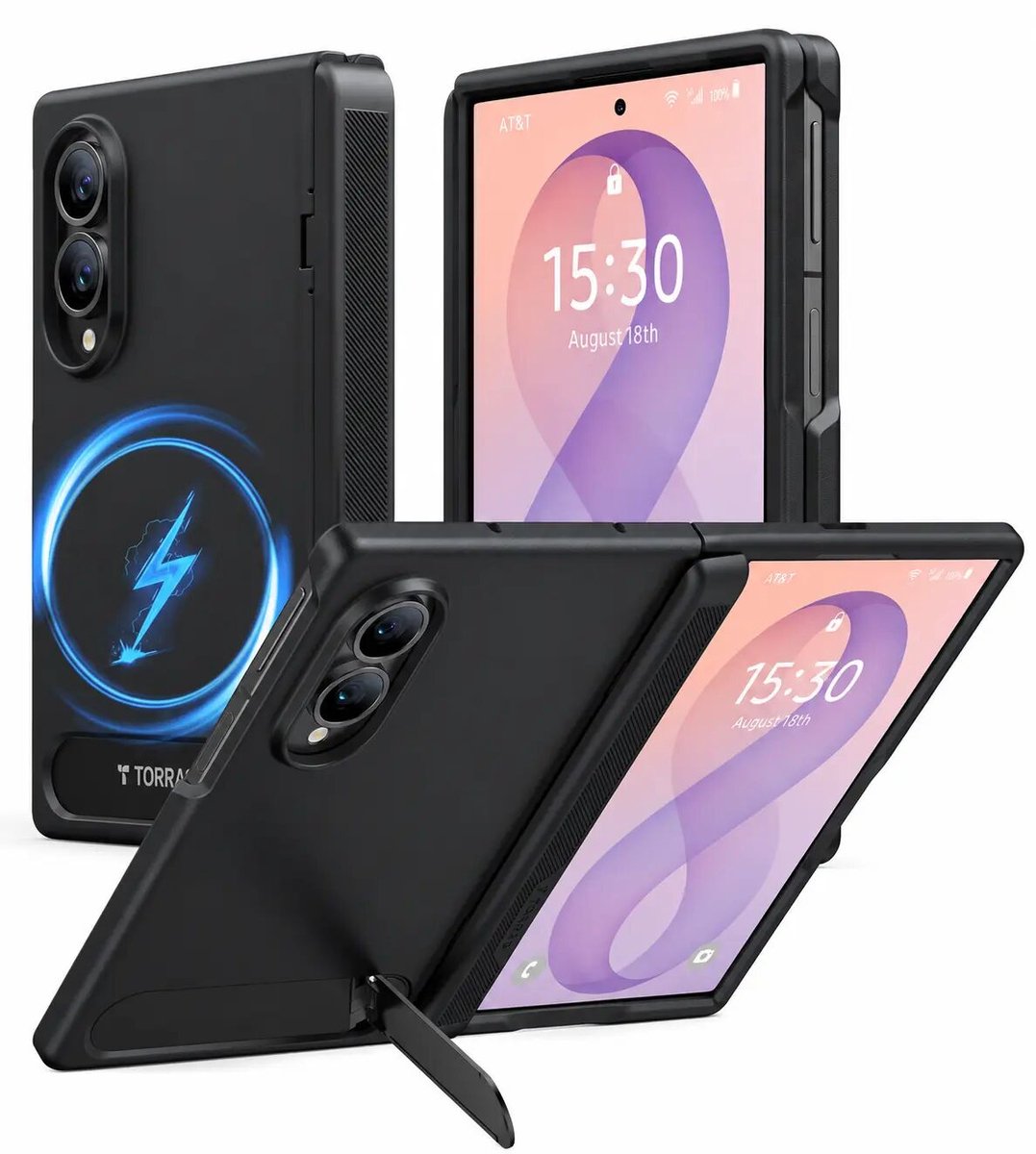 TORRAS Ostand Magnetic Hoesje geschikt voor Samsung Galaxy Z Fold 8 - Hybride Backcover Zwart - Met Kickstand - MagSafe Compatible - Hard Plastic & TPU