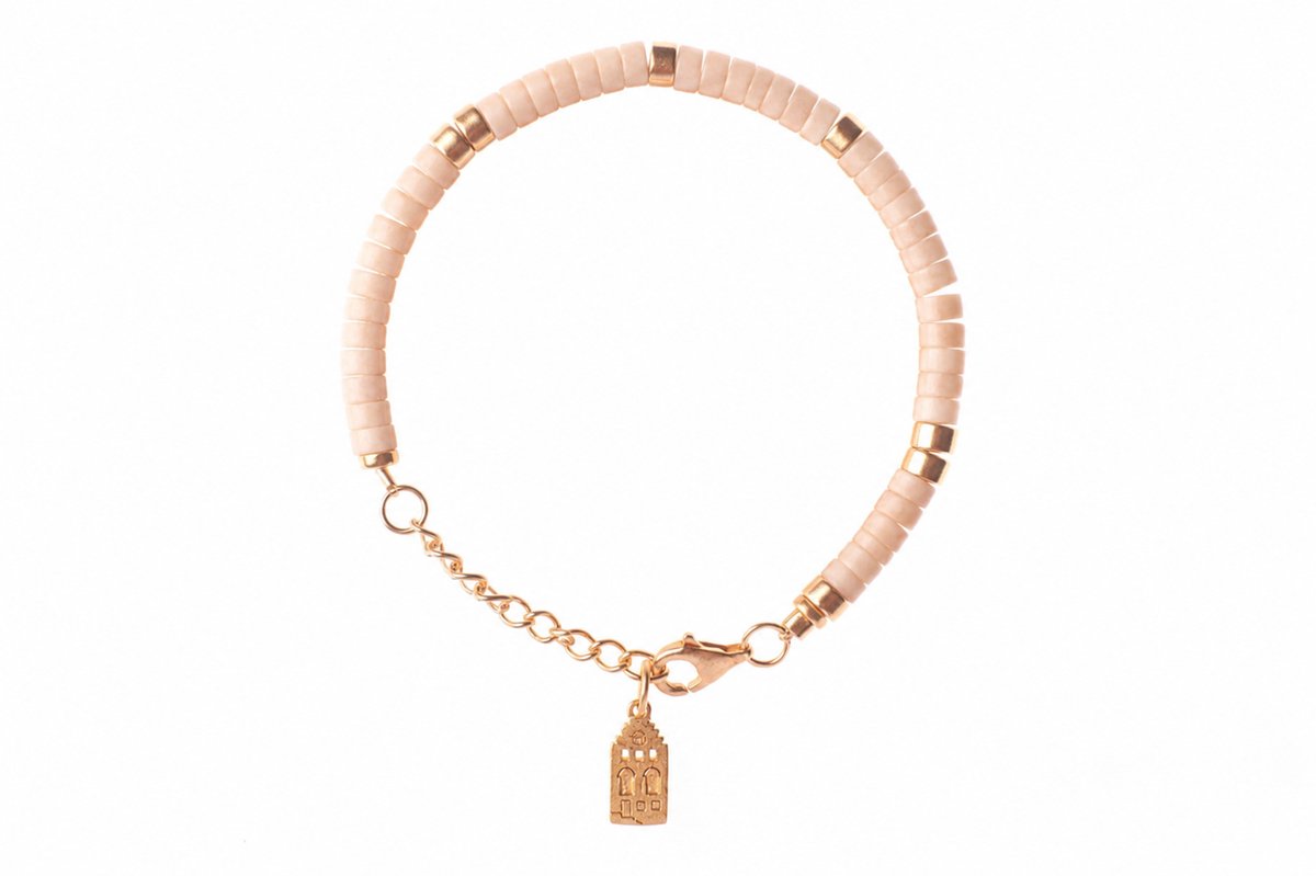 Lauren Sterk Amsterdam Armband Witte Jade - Natuursteen kralen - Verguld roestvrij staal