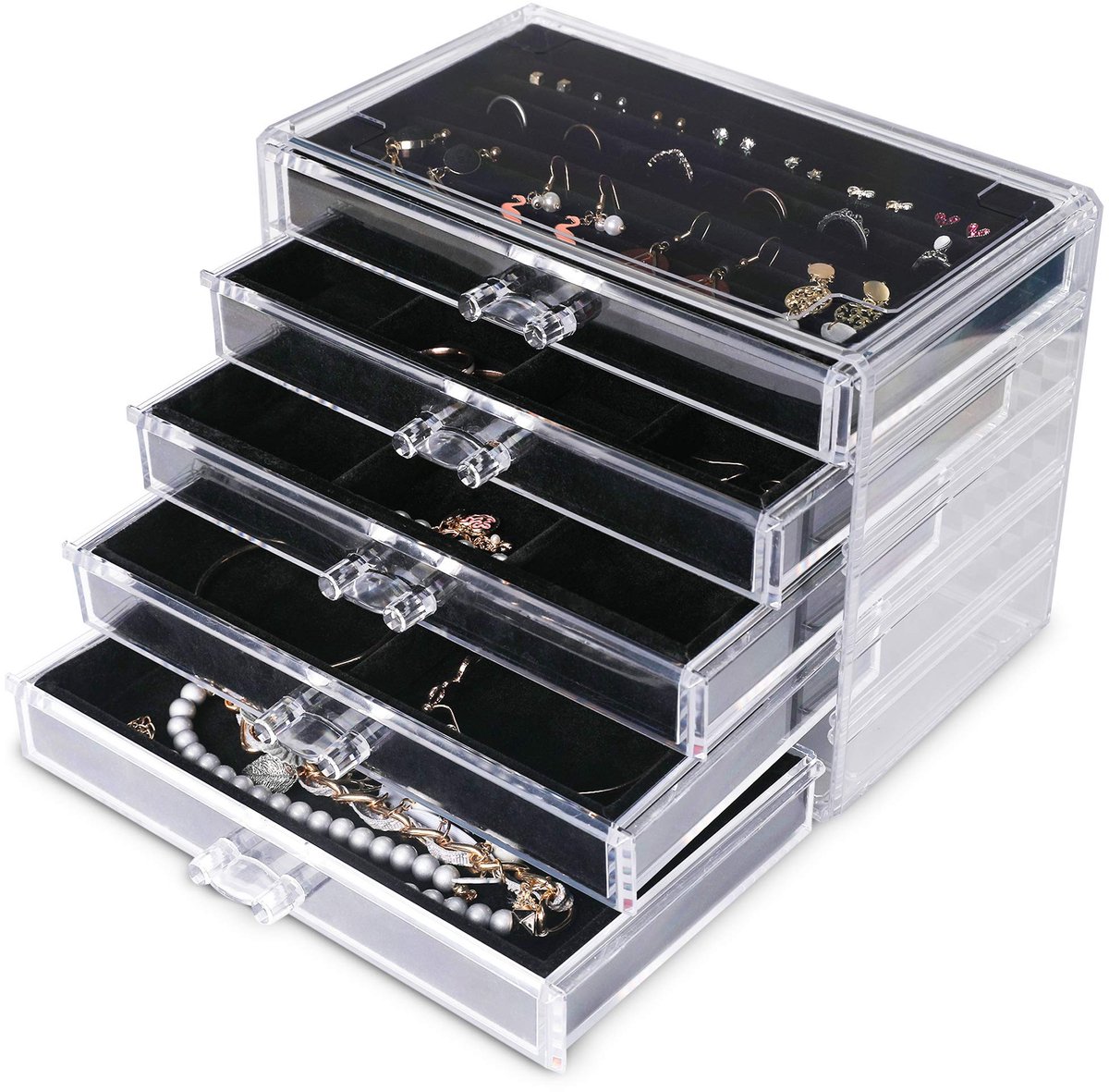 Omgoods - Grote Acryl Sieradenbox voor Vrouwen - 5 Laags Organizer met Lades