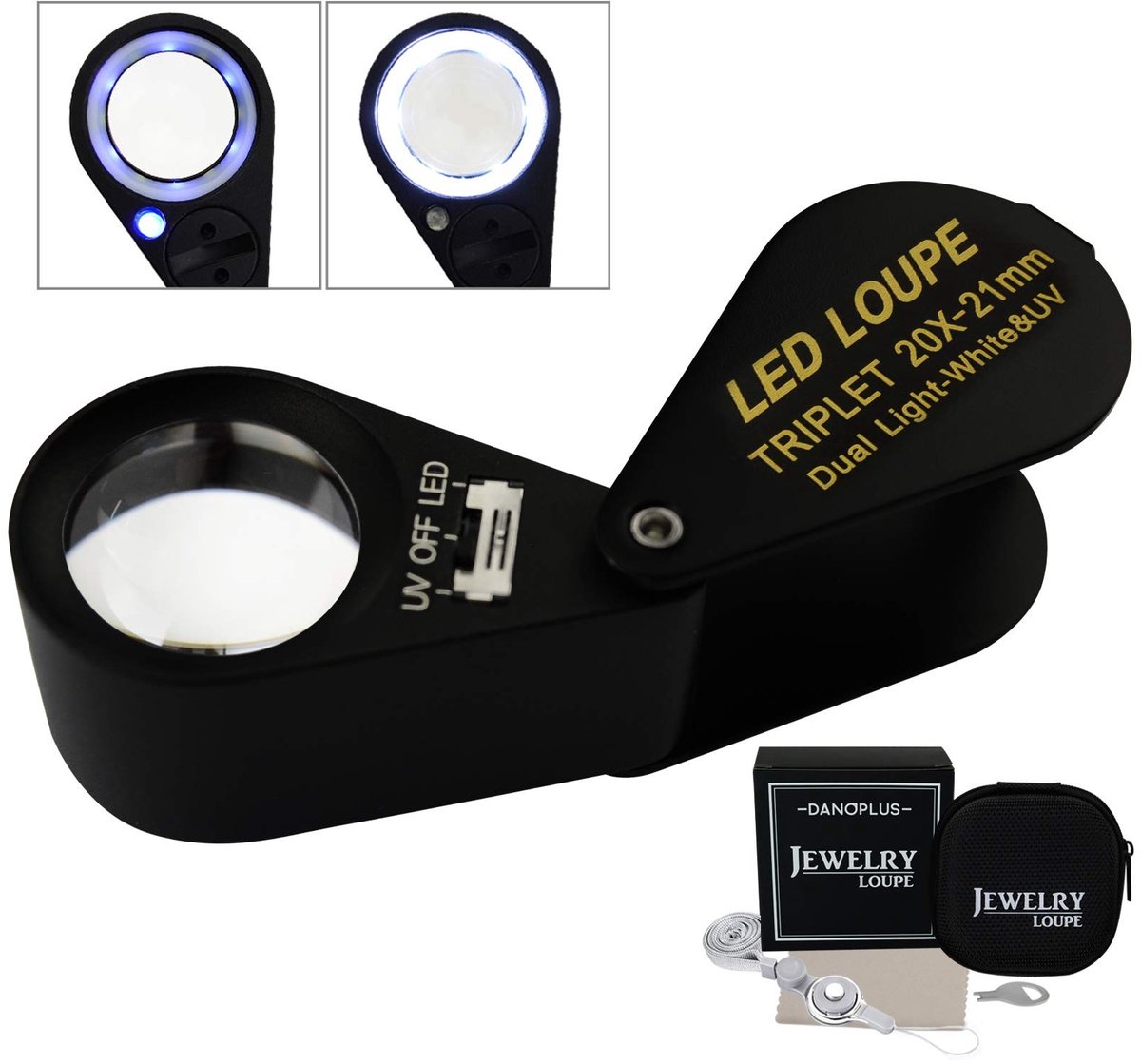 Omgoods - 20x Vergrootglas met LED en UV Licht - Professionele Juwelierskit