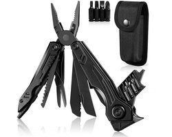 YONO Multitool 17 in 1 - Survival Tool RVS - Multifunctionele Tang - Zakmes - Jachtmes - Inclusief Bitset en Etui - Zwart
