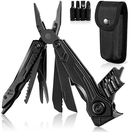 YONO Multitool 17 in 1 - Survival Tool RVS - Multifunctionele Tang - Zakmes - Jachtmes - Inclusief Bitset en Etui - Zwart