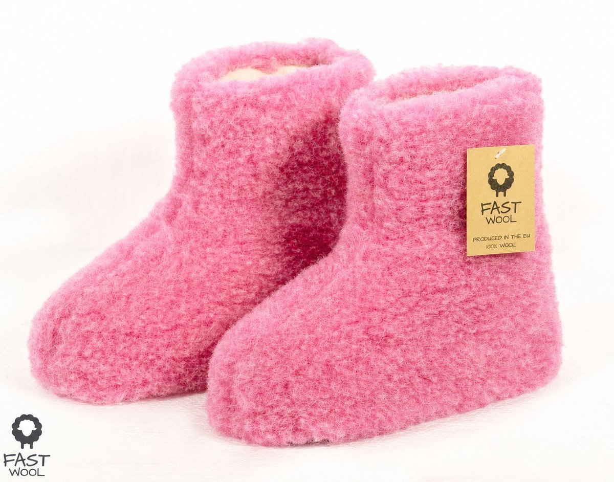 FAST WooL - 100% merinowol - Wollen sloffen - laars model - roze - maat 43
