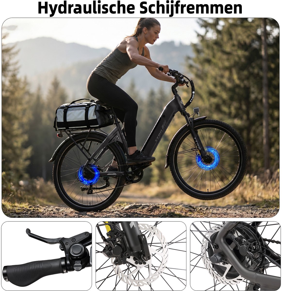 TTGO C5 Elektrische Fiets – 250W Motor – 48V 13.5Ah Accu – 90-110 km Bereik – 27.5"×2.4" Banden – Drievoudige Vering – Shimano 7s – Hydraulische Schijfremmen - Grijs thumbnail 4