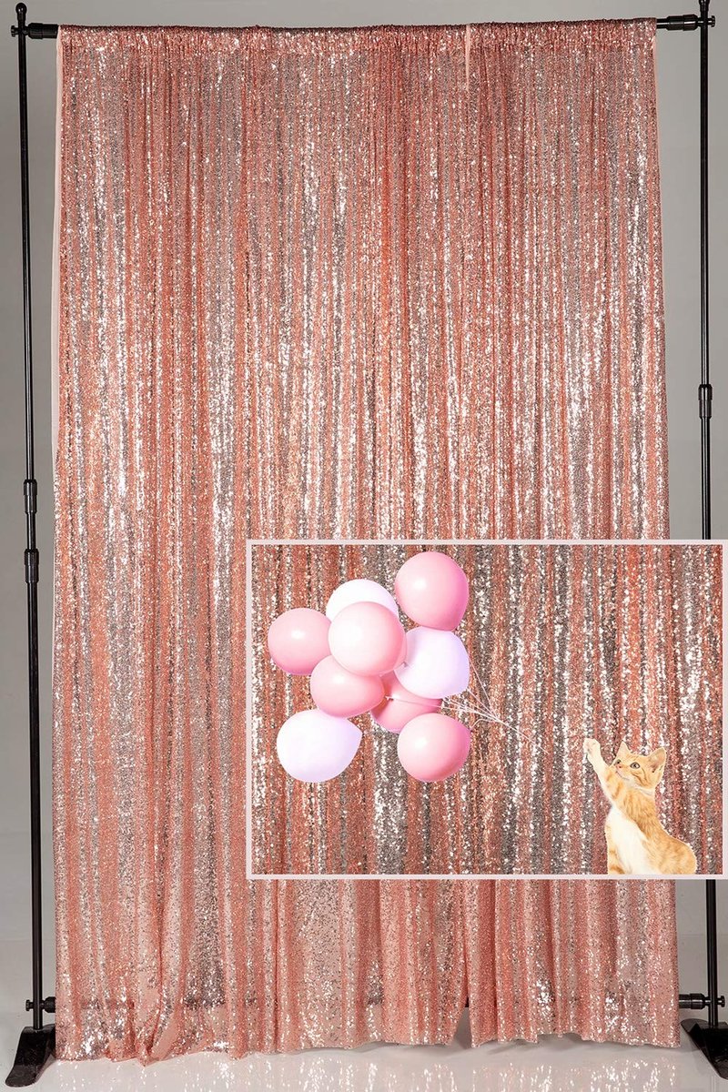 Omgoods - Roze Gouden Sequins Fotografie Achtergrond - Foto Booth Gordijn voor Bruiloft, 1.25 x 2.2m