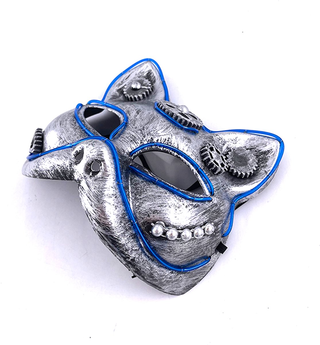 Doppler LED Steampunk Kattenmasker - Lichtgevend Verkleedmasker met 3 Lichtmodi - Carnaval, Halloween, Festival & Cosplay – Blauw