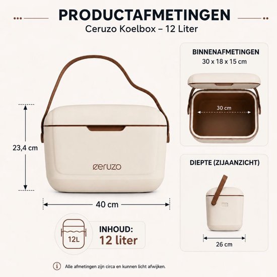 Ceruzo Koelbox 12 Liter - Taupebruin - Verstelbare Draagriem van Ceruzo — afbeelding 2