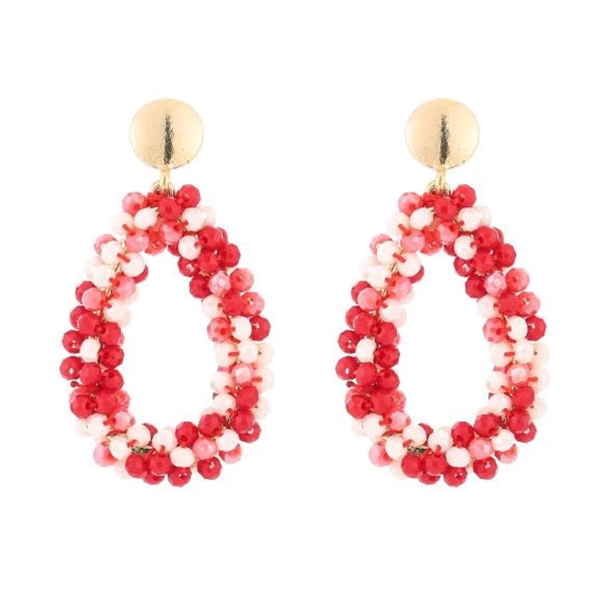 Michelle Bijou Oorbellen Druppel Strass Kralen goud rood mix