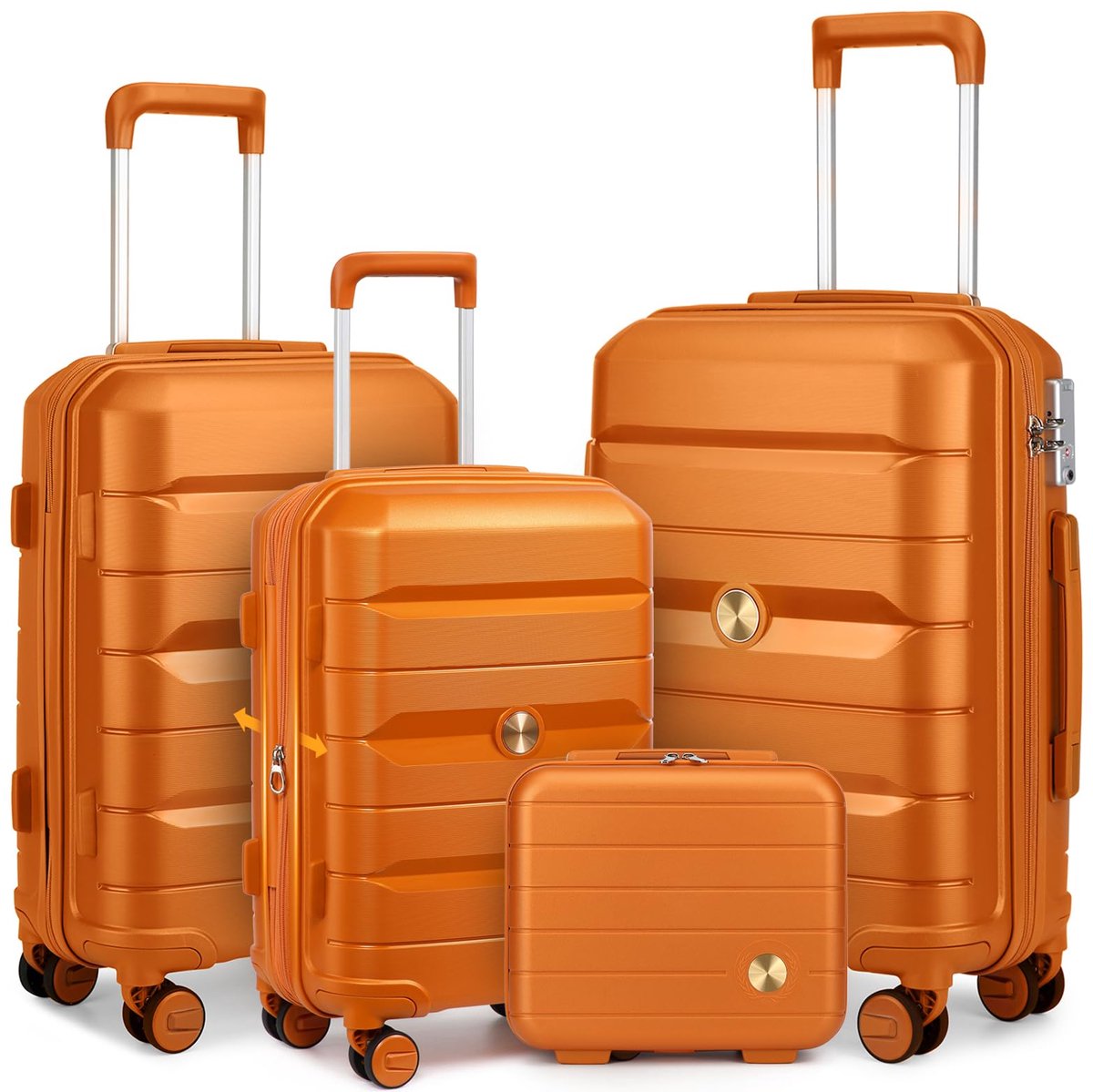 SnelShoppen - Sea Choice Kofferset 4-delige Handbagage Trolley Koffer met Beautycase Harde Schaal Polypropyleen Reiskoffer met TSA Slot 4 Dubbele Wiel