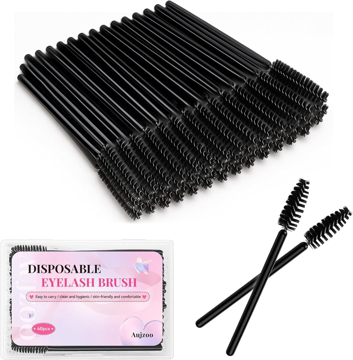 40 Stuks Wimpers en Wenkbrauw Borstels Set, Make-up Kit met Castor Olie Borstel en Schoonmaak Tools