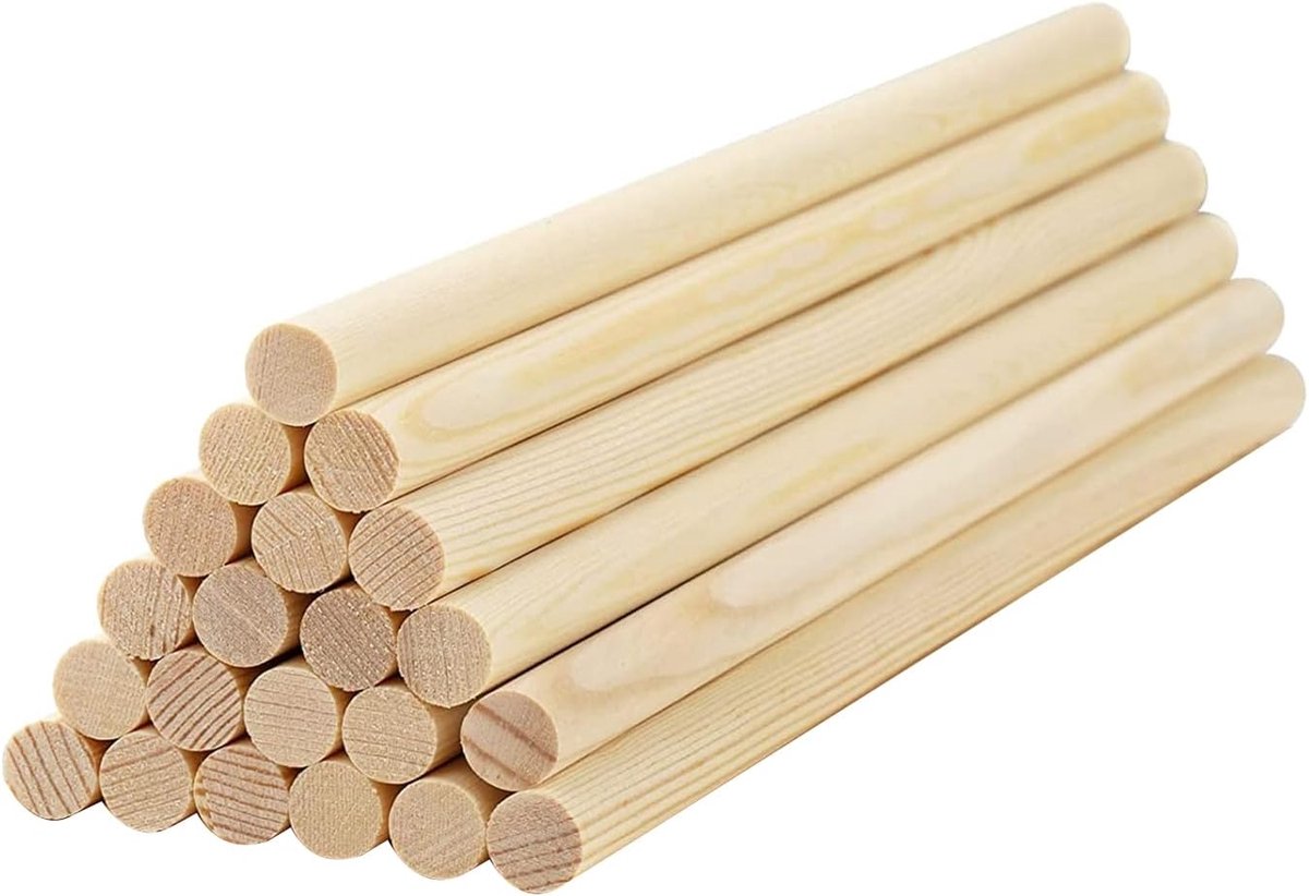 Houten deuvelstaven 80 stuks houten stokken houten pluggen voor ambachten - onafgewerkte ronde hardhouten stokken (berkenhout 1/4" x 6")