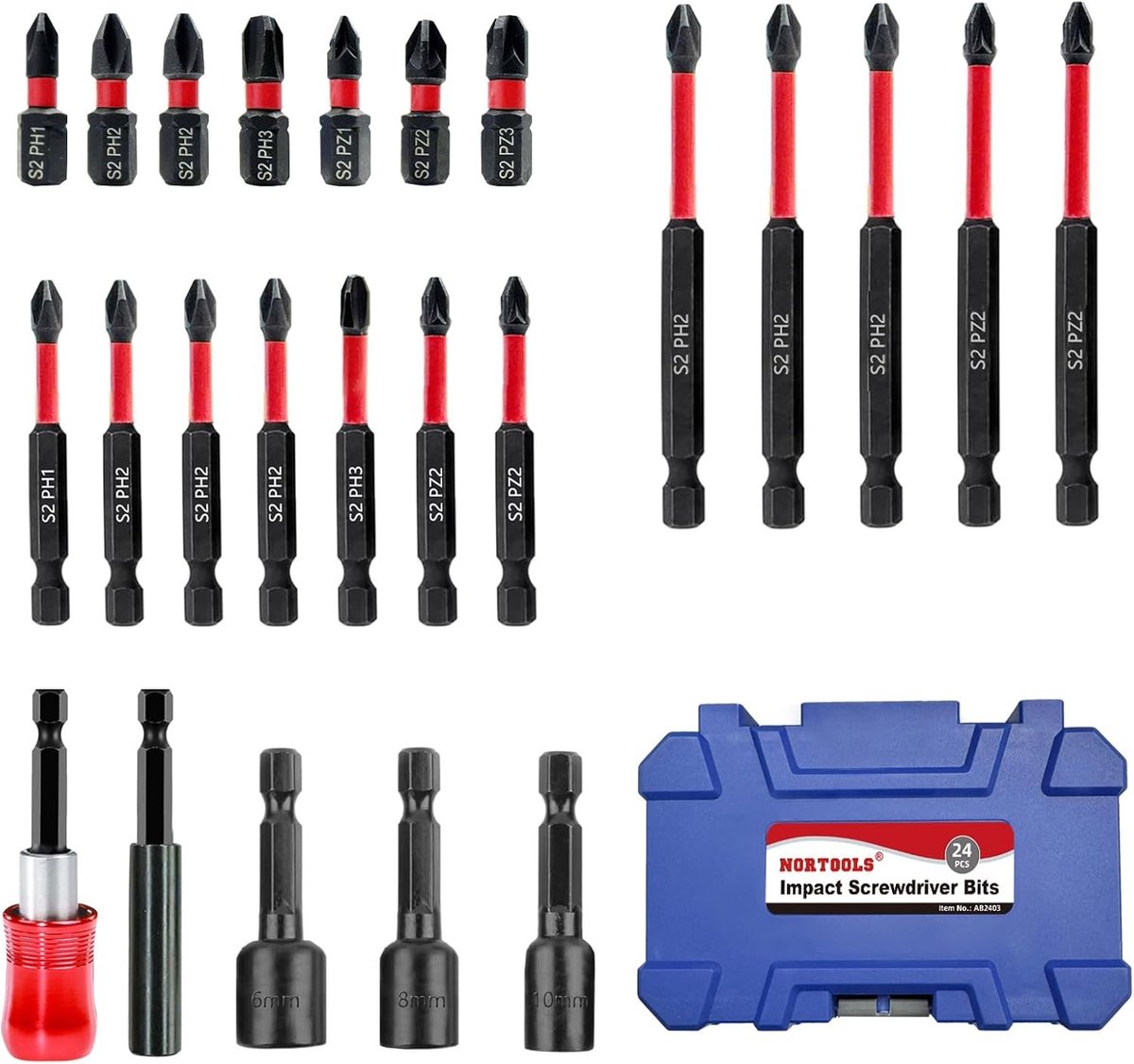 SnelShoppen - Impact Schraubbits Set 24-delig, S2 Staal, Magnetische Bits Houder, 1" en 2" Lengte, Voor Precisie en Krachtige Klussen
