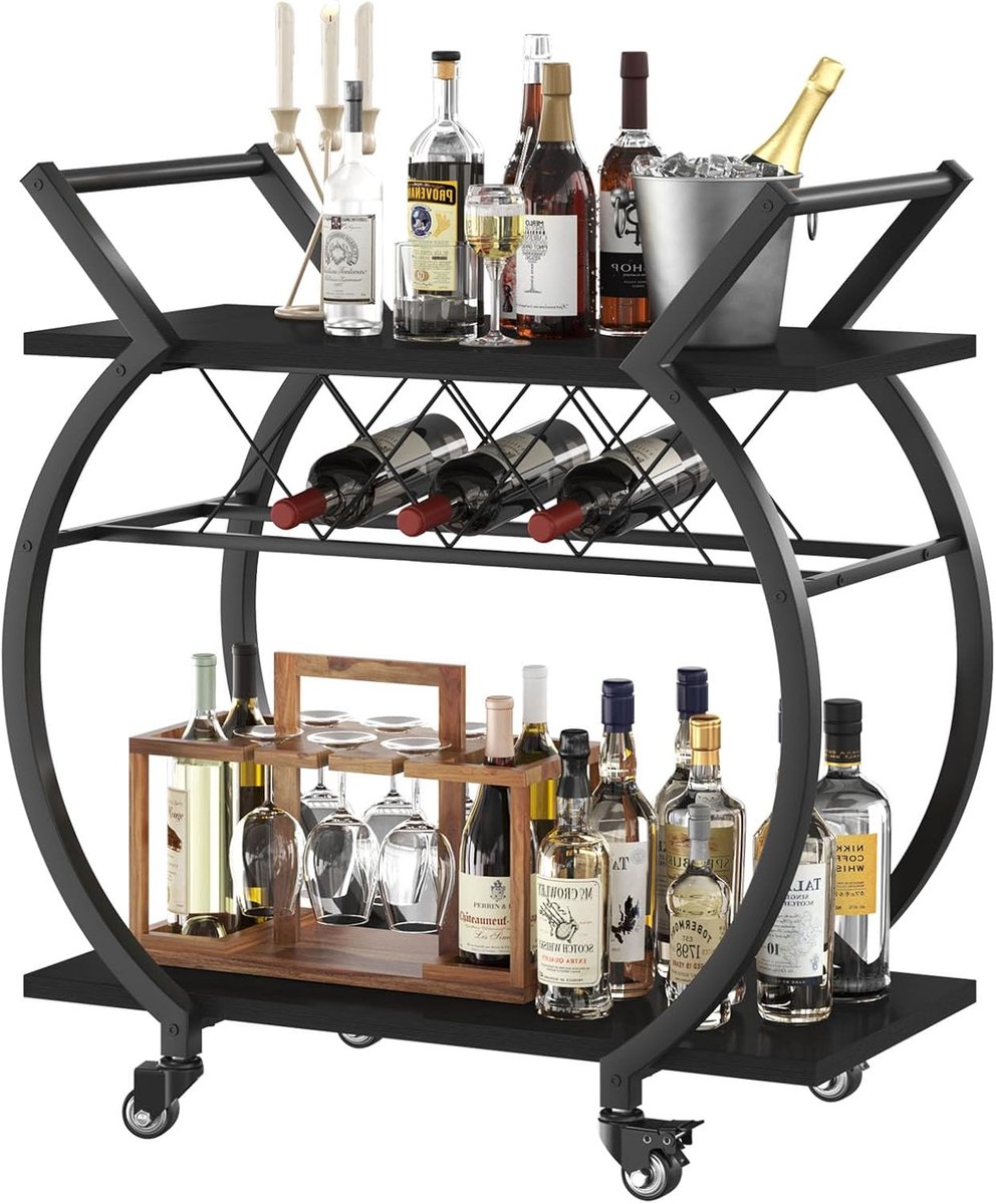 Drankenkar zwart, moderne barwagen, hout en metaal combinatie, 4
