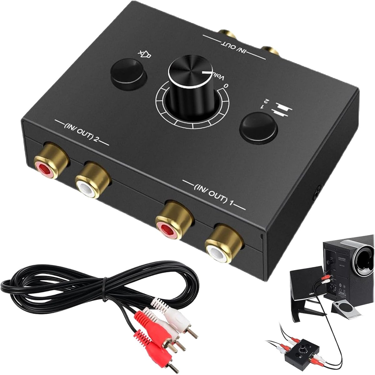 Cinch Stereo Audio Schakelaar 2(1)-In-1(2)-Out, R/L-Stereo-Audio-Schakelaar Splitter, Bidirectionele Schakelaar, Audio Schakelaar Schakelaar, voor Computer, CD-speler, PC-luidspreker