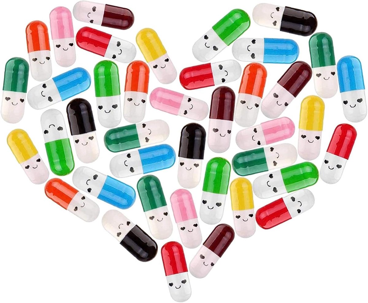 Letters, 101 stuks kleurrijke smiley boodschap capsules capsule letters bericht liefde capsule pillen geschenken voor geliefden en vrienden