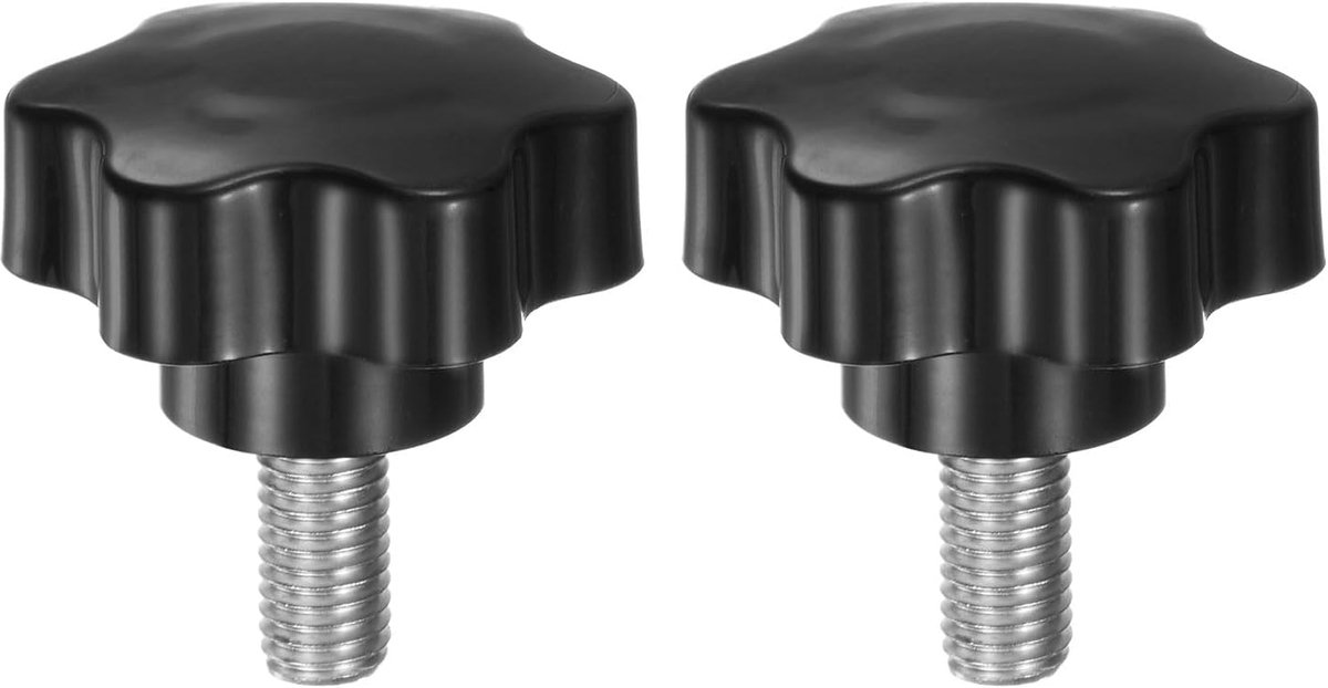 2 stuks sterknoppen M10 x 20 mm schroefdraad van roestvrij staal 304 46 mm kunststof klemknop gekartelde kopschroef handmatige 6-sterren schroef handvat, zwart