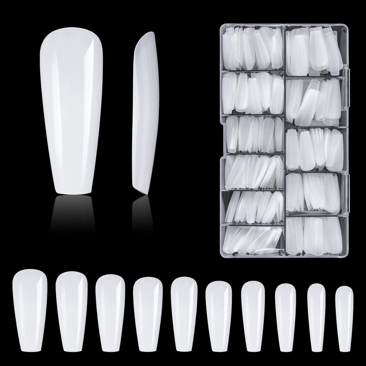Kunstnagels, 500 stuks, acryl, transparant, Amerikaanse nagelset, met
