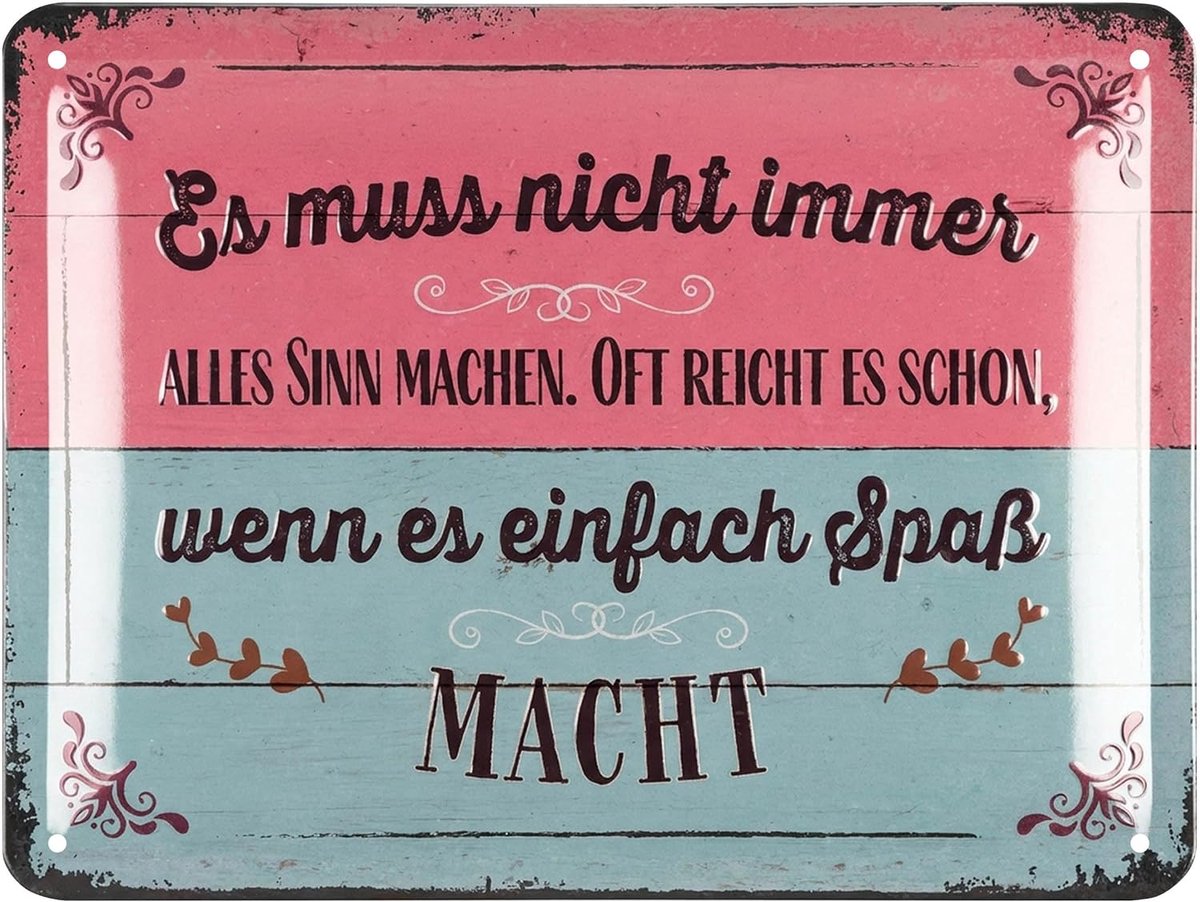 Retro metalen bord 'es muss nicht immer alles zin maken', vintage