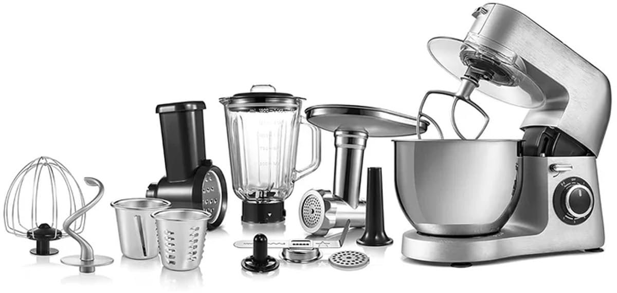 SnelShoppen - Multifunctionele Keukenmachine 1500 W met 8 Accessoires, 6 L Kom, Vleesmolens en Mixer, Ideaal voor Koken van Diverse Gerechten in de Ke