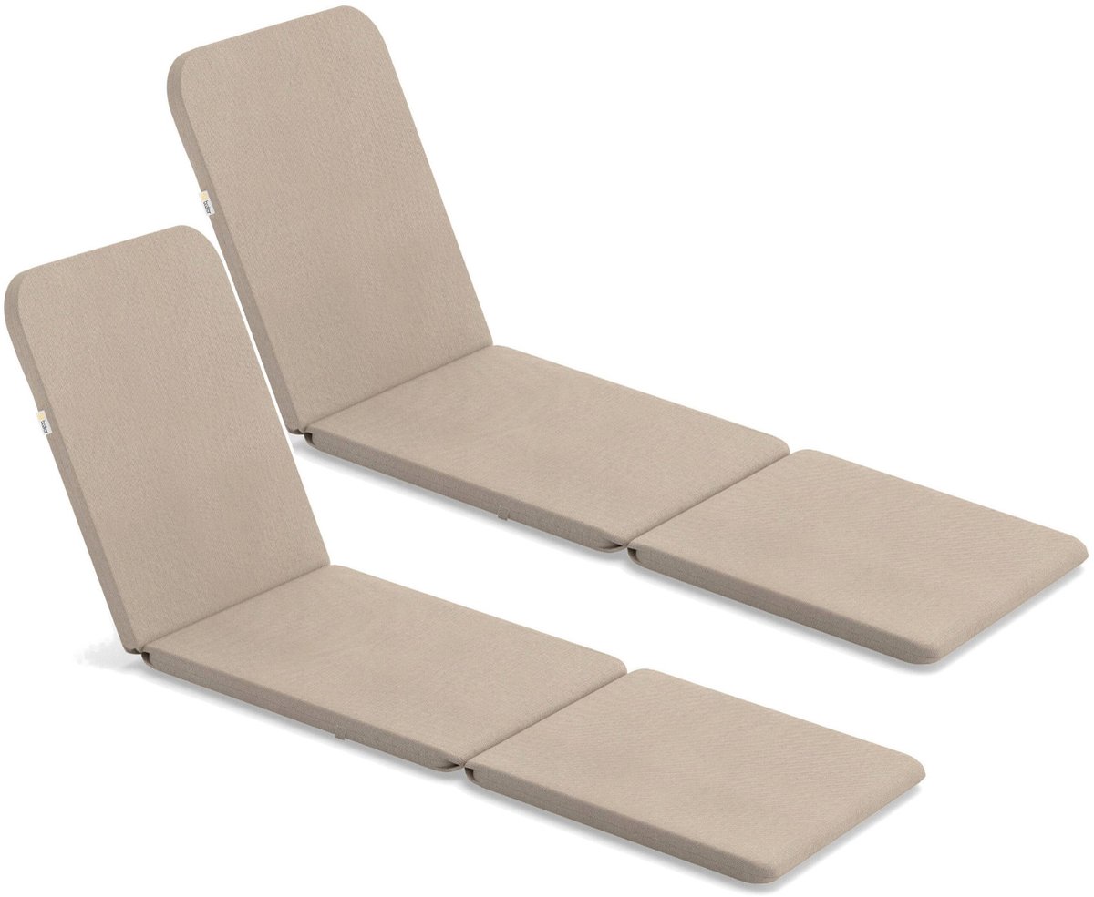 Bazkar Jaipur- Kussen voor tuinstoel - Ligbedkussen 190 x 60 cm - Waterafstotend - Beige - 2 stuks