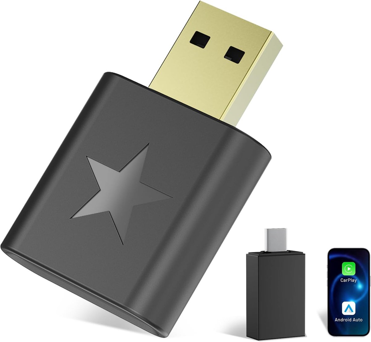 CarPlay en Android Auto Adapter, Zet Bedrade CarPlay Om naar Draadloos, met Type-C Adapter, Plug and Play, Werkt met iOS 10+ en Android 10+