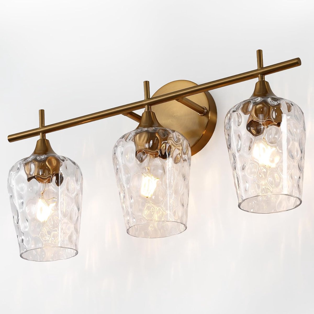 Tribesign 3-lichts Wandkandelaar - Moderne wandkandelaar uit het midden van de eeuw - E27 fitting - golvende glazen kappen - Voor nachtkastje, woonkamer, slaapkamer, badkamer, spiegel, entree - Goud - [Energieklasse E]