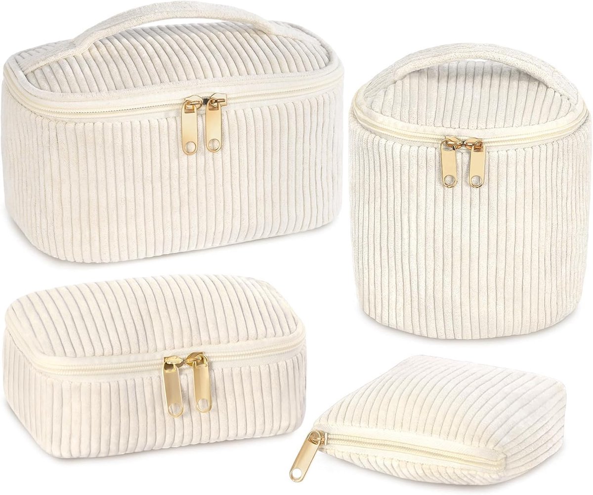 Set van Vier Cosmetische Tas voor Dames, Beige Cosmeticaset Grote