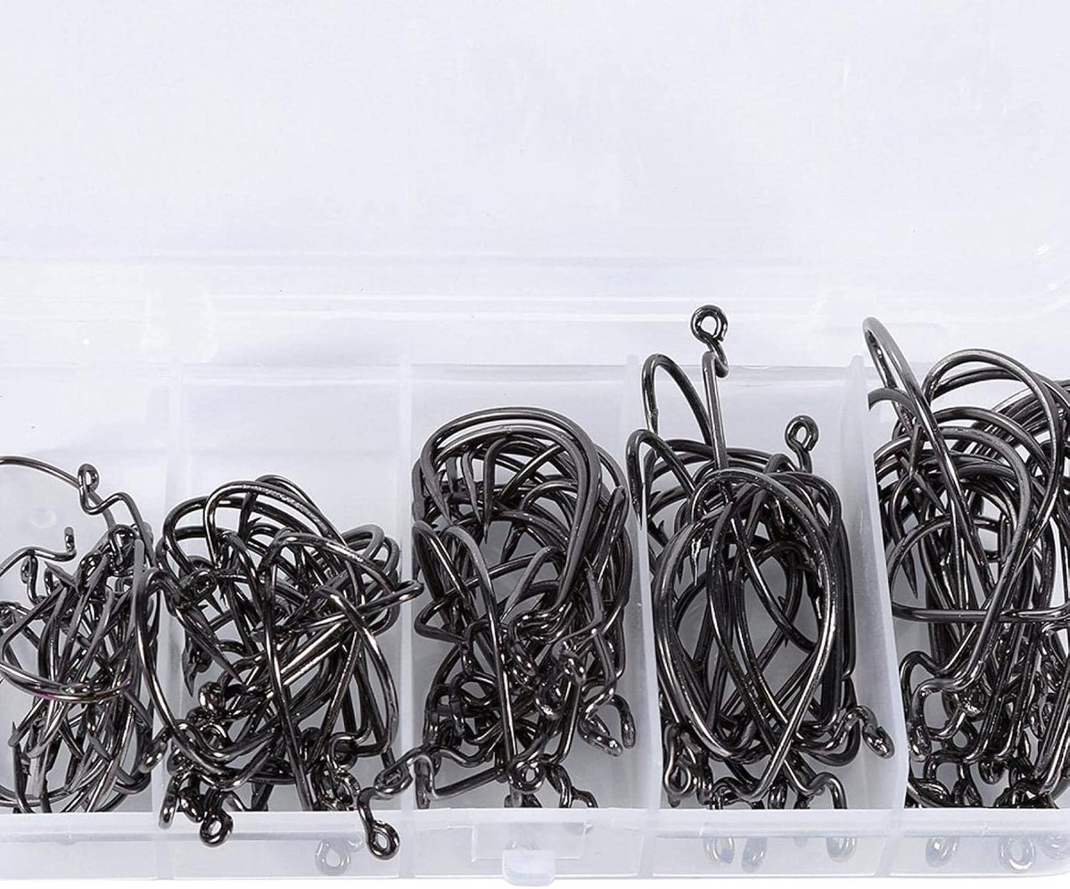SnelShoppen - 100 stuks Vissen Haken Carbon Staal Met Barbs Voor Texas Rigs - Offset Jig Soft Bait Haken 2# 1# 1/0# 2/0# 3/0# Zwart