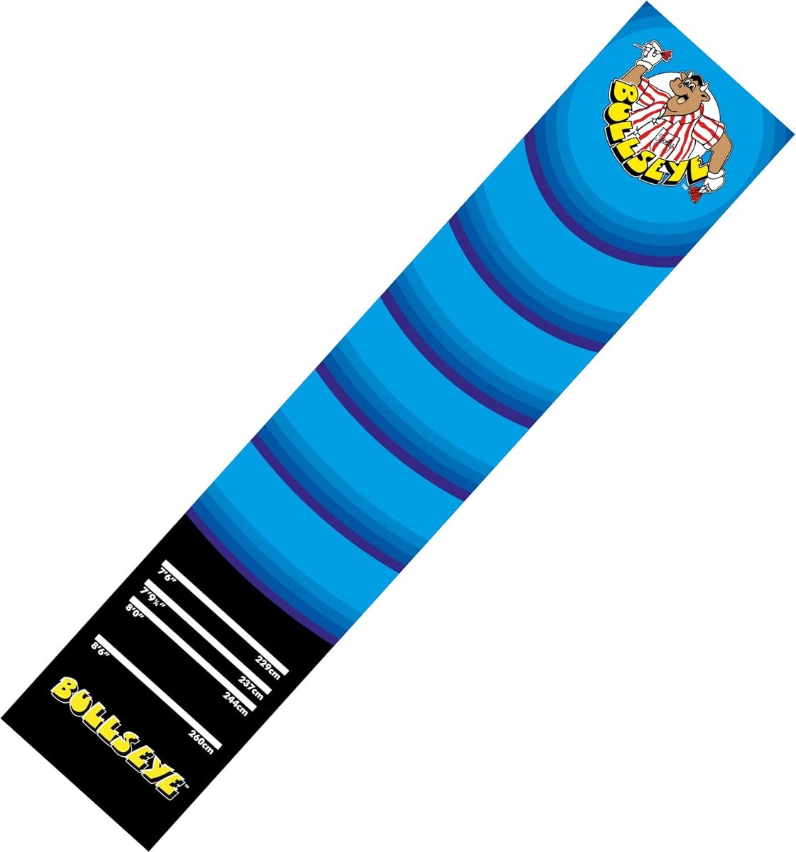 SnelShoppen - Bullseye Blauw Antislip Dartmat | 290cm x 60cm - Hoogwaardige Tapijtmat voor Dartspel, Officiële Oche Afmetingen, Lichtgewicht en Opvouw