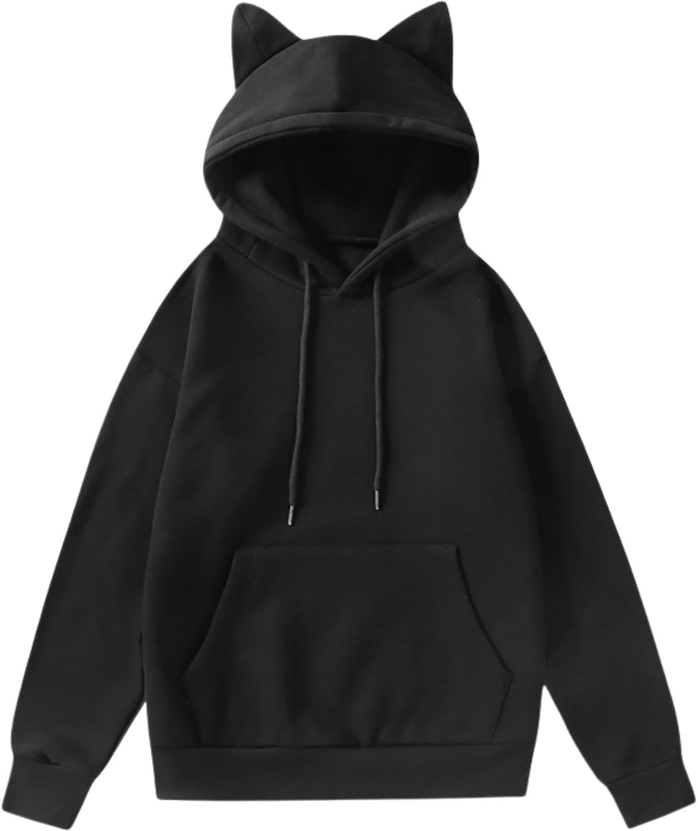 Ear capuchontrui voor dames, fleece pullover, sweatjack, winter fleecejack met kattenoren