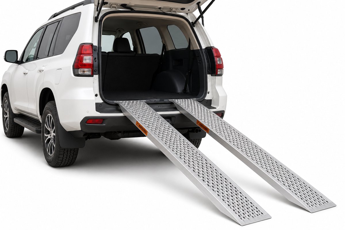 Litalife - Aluminium Oprijplaat Set (2 Stuks) 150cm – Antislip Laadgoot voor Scooter, Motor & Quad – Max. 400kg – Zilver