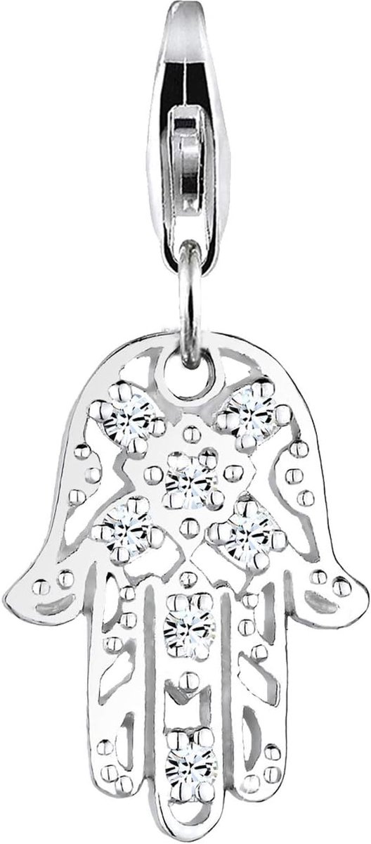 Hamsa handbedelhanger 925 sterling zilver voor dames, kristallen wit, geschikt voor alle gangbare bedeldragers en bedelarmband, kleur zilver, 0411521218 | Damesbedelhanger voor alle gangbare bedeldragers Charm Club Clasp-bedels 925 sterling zilver