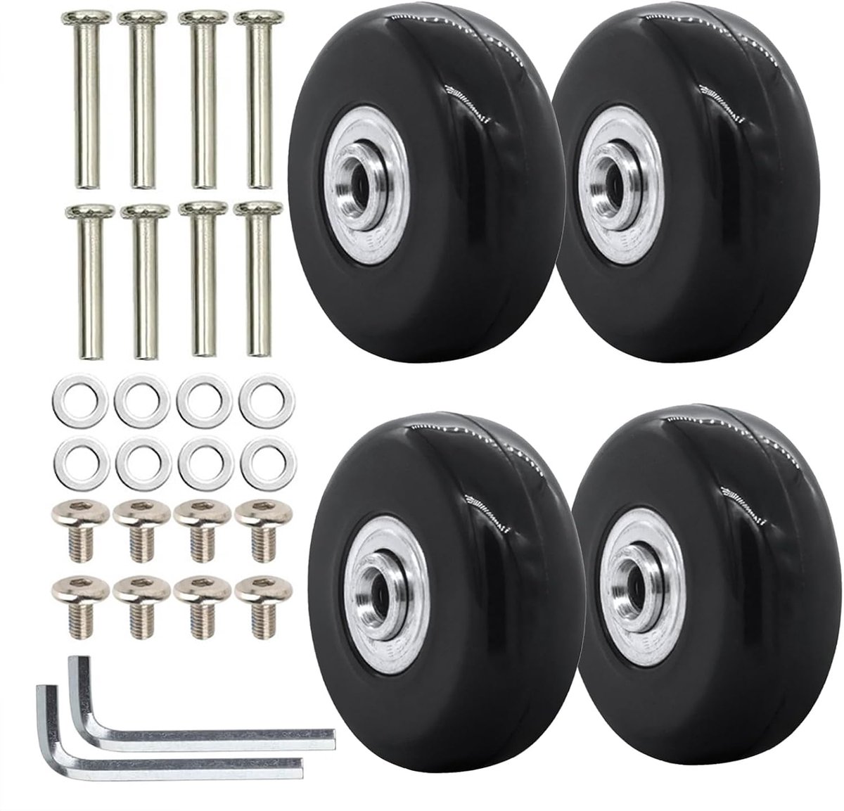 4 stuks wielen van rubber, metaal, koffer, wiel, universele koffer, vervangende wielen voor bagage, reservewielen voor bagage, Zwart, 68mm x 24mm, Vervangende wielen voor bagage