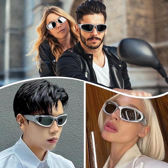 Retro bril, zonnebril, heren en dames, lichtgewicht wrap-around zonnebril, gepolariseerde sportbril, trendy retro fietsbril, rechthoekige rave, verpakking van 3 stuks — afbeelding 5