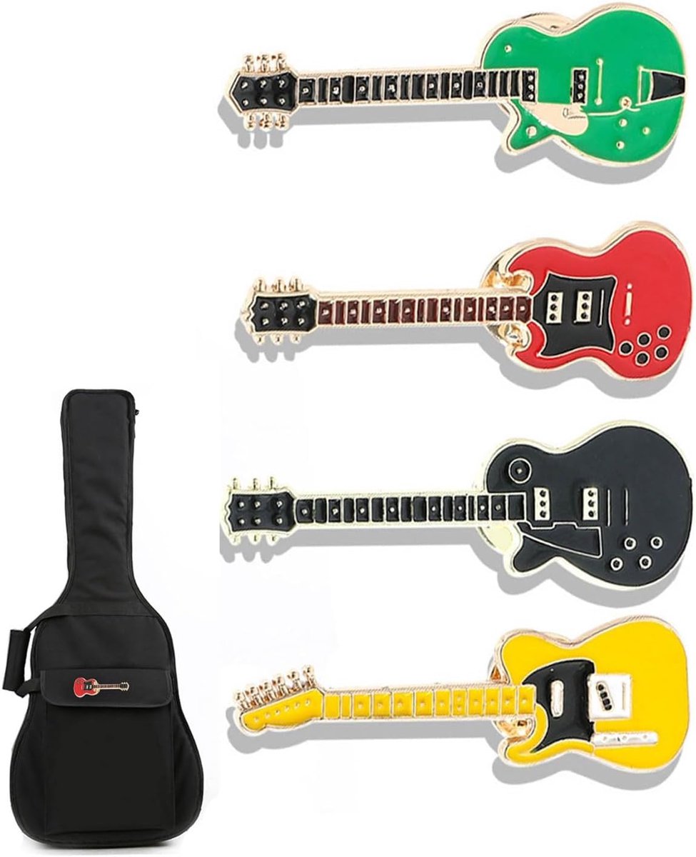 4 Stuks Elektrische Gitaar Pin Set - Leuke Muziekinstrumenten Badges