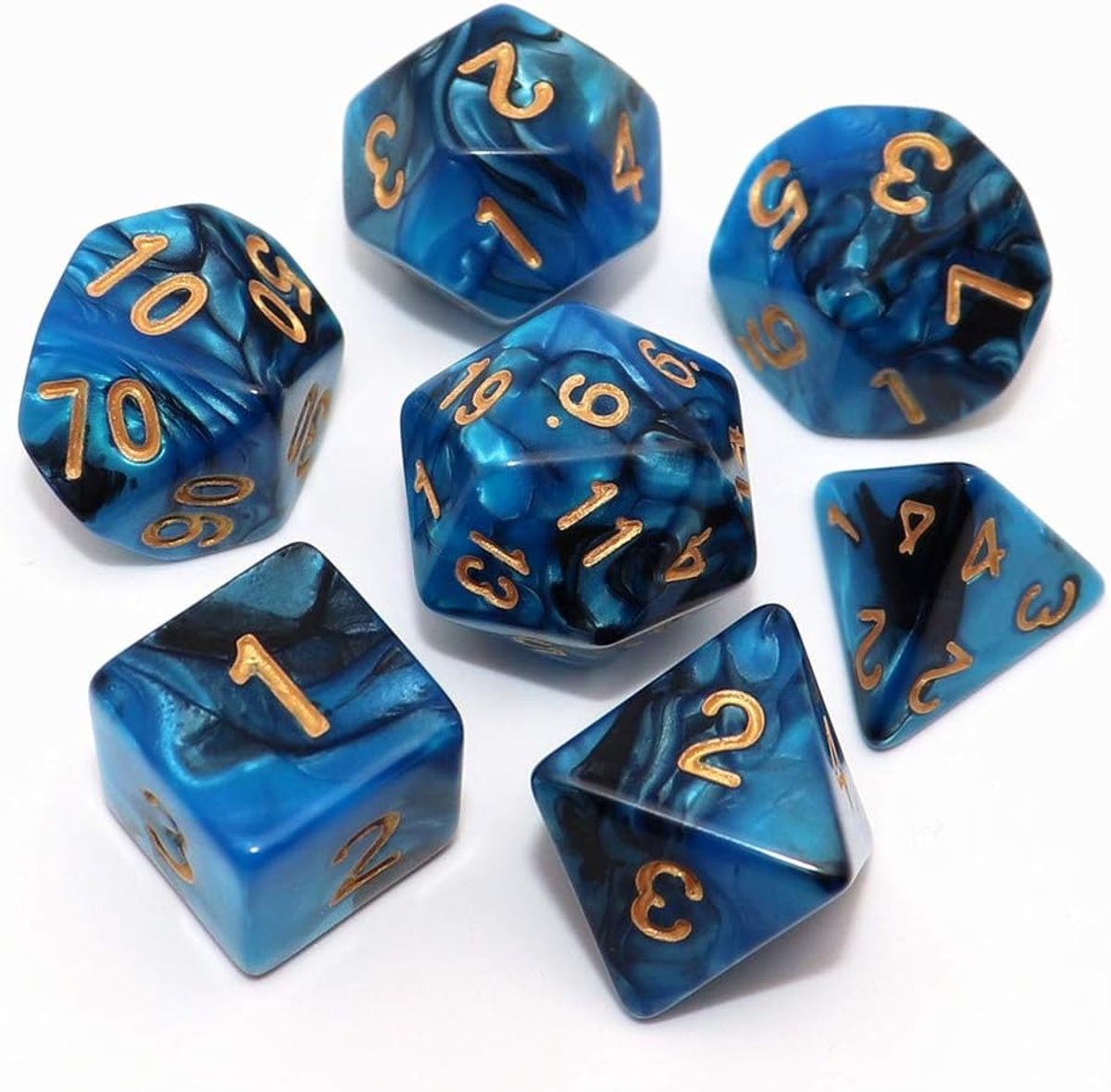 DND dobbelstenen set 7-delig - blauw en zwart - polyeder dobbelstenen - perfect voor rollenspellen - SnelShoppen