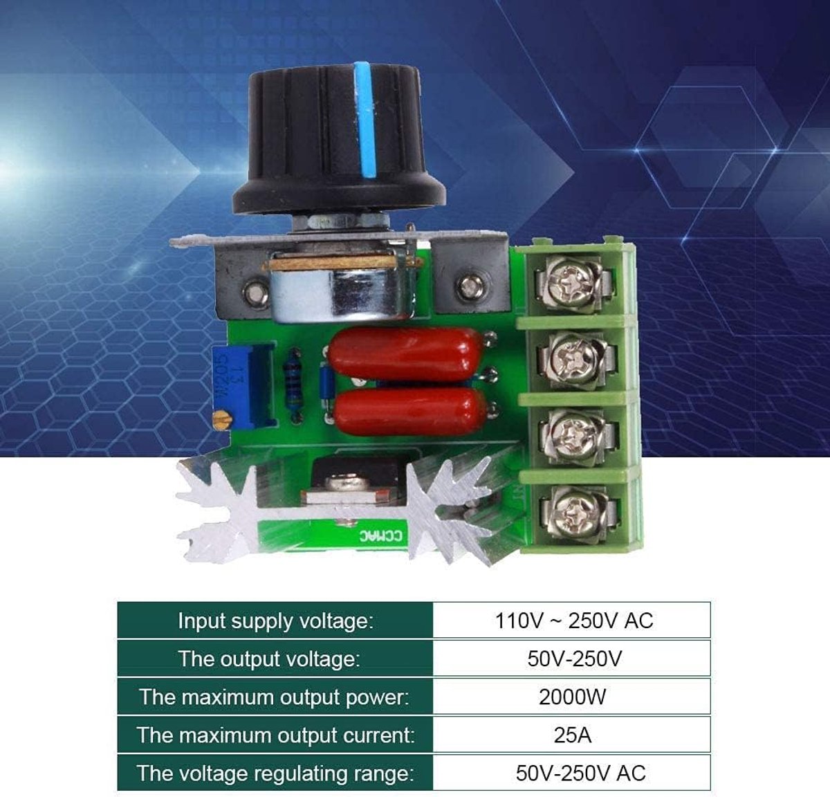STRIPPEN AC Motor Snelheidsregelaar Adapter | Spanningsregelaar | Motordimmer | Ondersteunt een maximale intensiteit van 25A en een verbruik van 2000W | Regelaar van 50V tot 220V