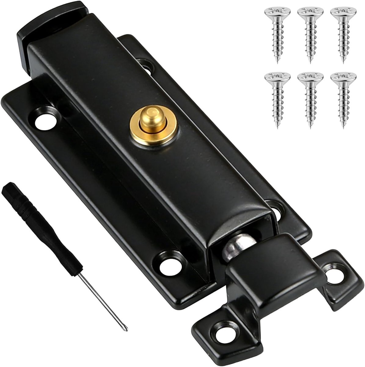 SnelShoppen - Zwarte veerbelaste schuifbolt slot met drukknop, 10.5cm RVS hangslot voor poorten, tuinhekken en schuurdeuren