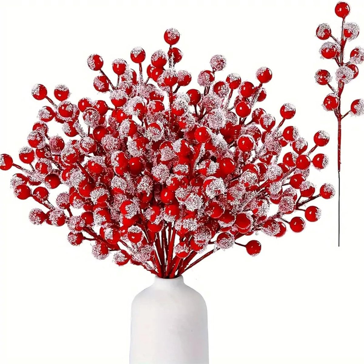 Set van 16 Mini Kerstballen met Rode Bessen - Kunstmatige Decoraties voor Kerstboom en Winterse Feestdagen