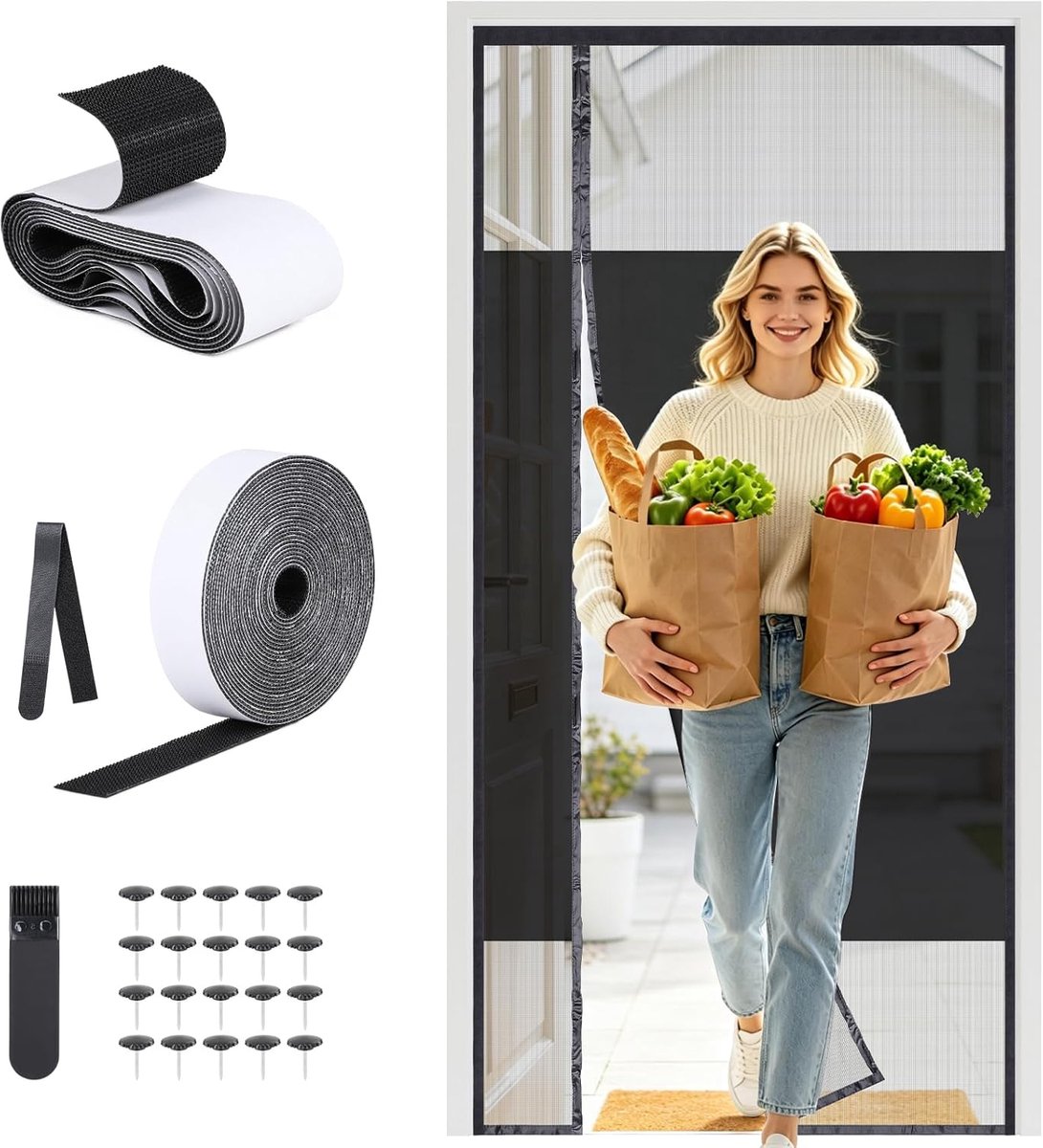 SnelShoppen - Vliegenraam Balkon deur Magnetisch Insectenbeschermingsgordijn met Privacy Screen 90 x 210 cm - Geen Boren, Ideaal voor Tuin, Keuken en