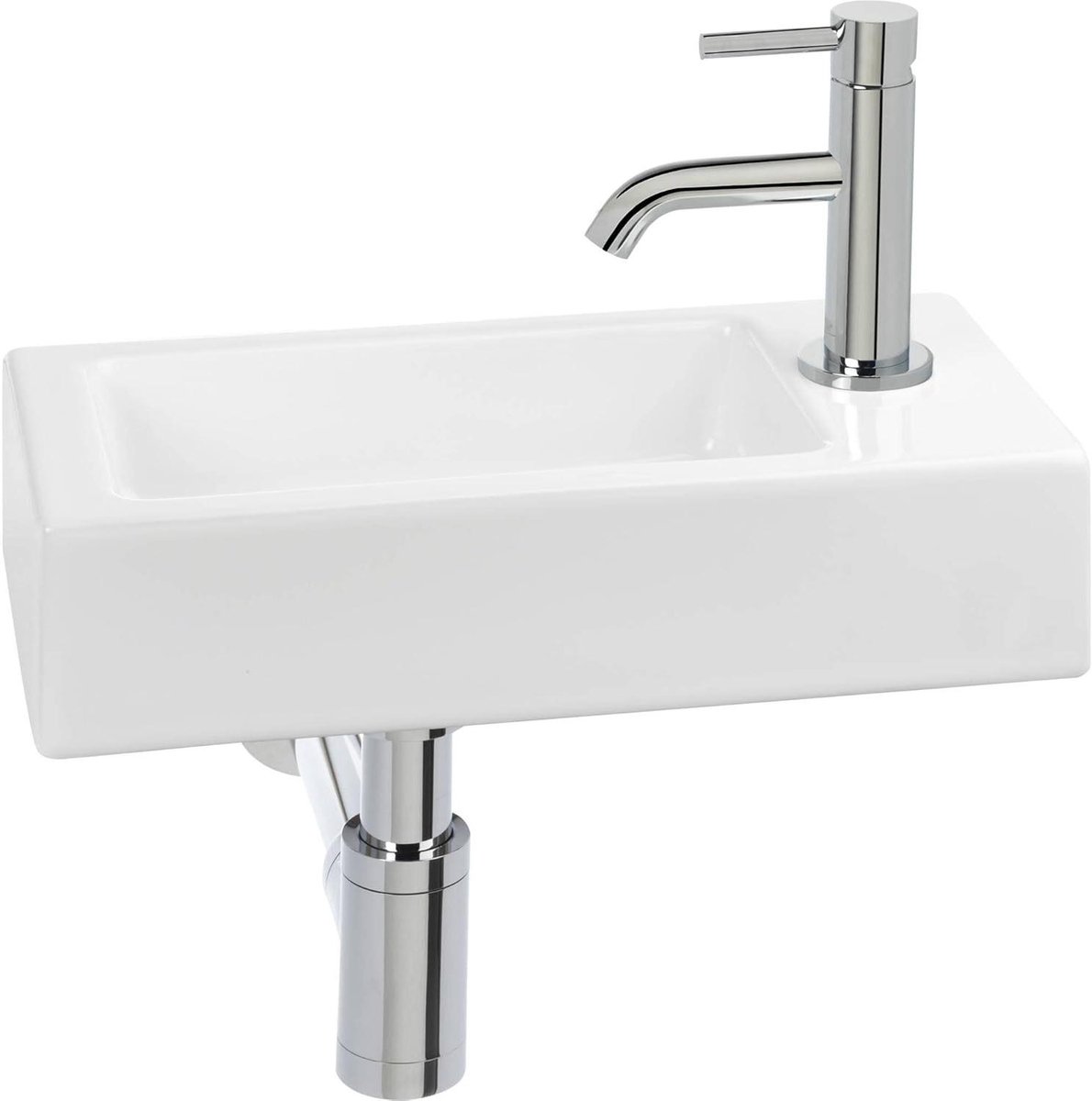 Fonteinset Kraan - Wastafelkraan Chroom - Badkamer Vernieuwen - Hendel Links - Glanzend Wit - Keramiek