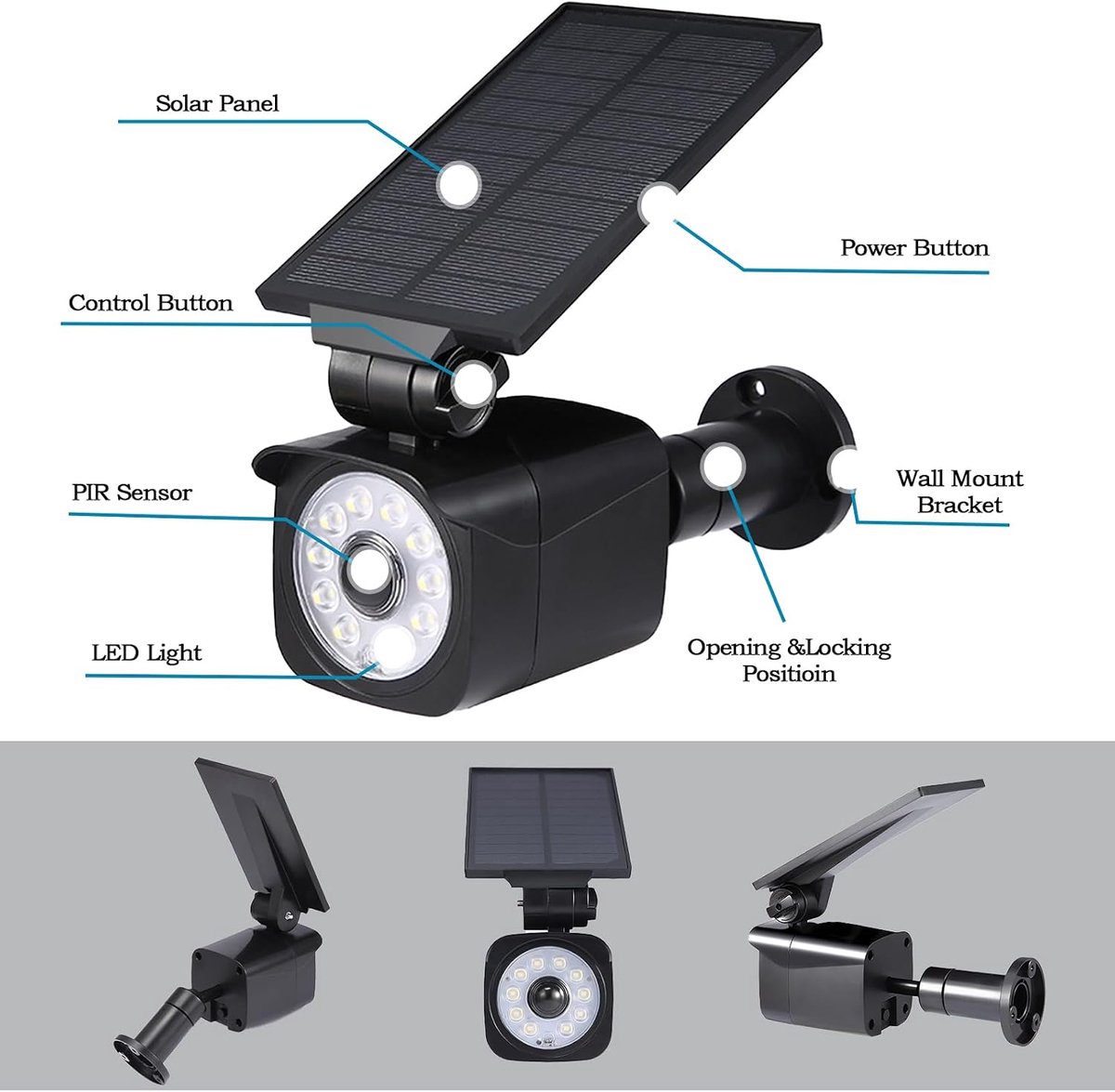 SnelShoppen - Dummy Buiten Camera met Zonne-LED Flitslicht, 3 Verlichtingsmodi, Waterdicht IP67, Bewegingssensor voor Balkon en Terrasbeveiliging (All