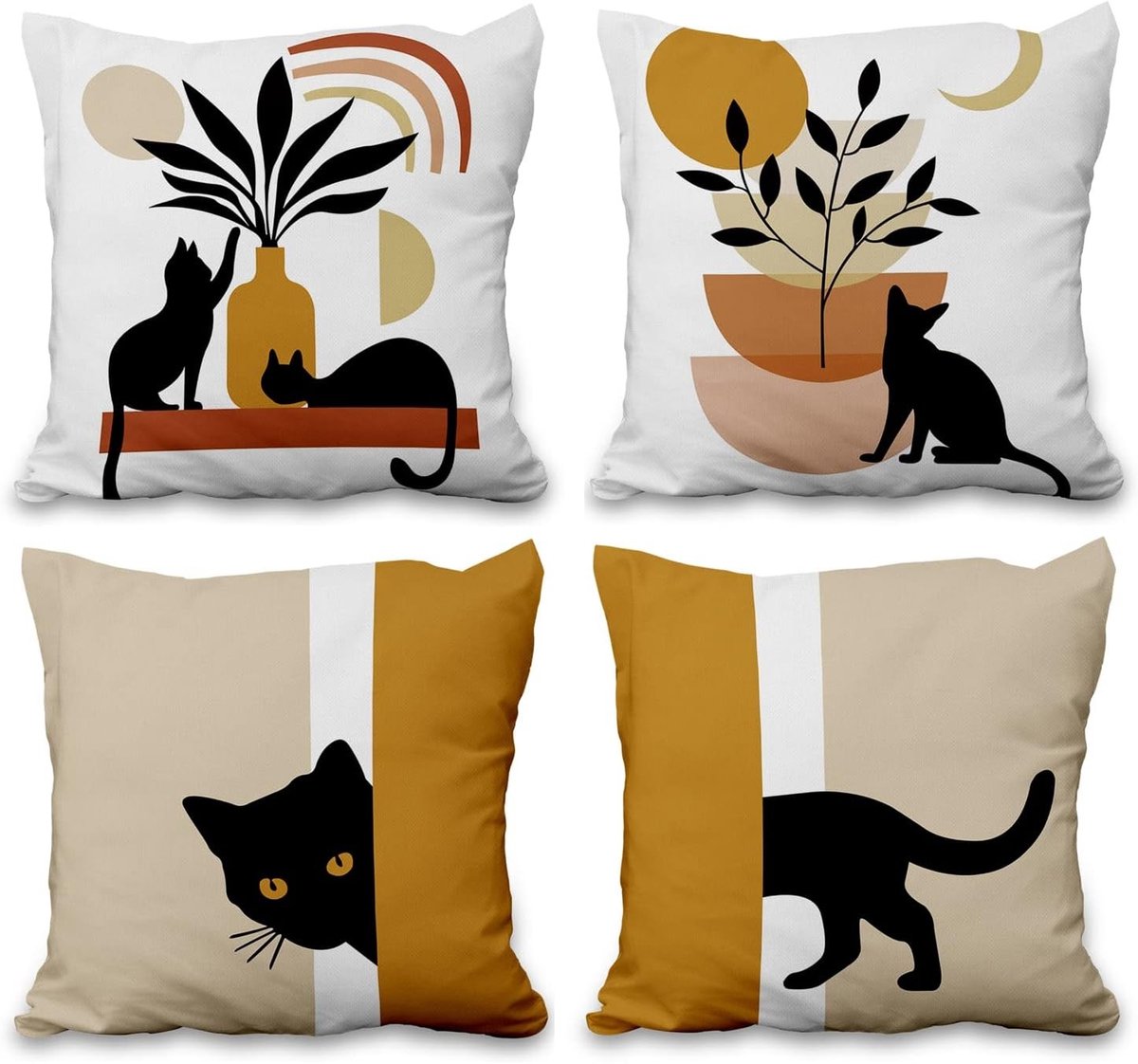 24 x 24 Inch Zwarte Kat Kussenhoezen - Boho Abstracte Kunst Kussen Covers voor Woonkamer, Tuin en Slaapkamer Decoratie, 61 x 61 cm
