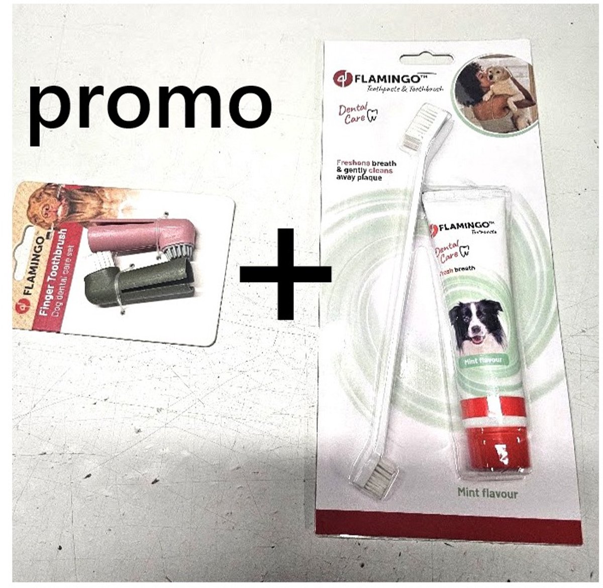 Flamingo -tandverzorgingsset voor honden - met tandpasta en 2 koppige borstel ** + ** PROMO - 2 TANDVERZORGENDE VINGERBORSTELS VOOR HONDEN - ZACHT VOOR TANDEN EN TANDVLEES