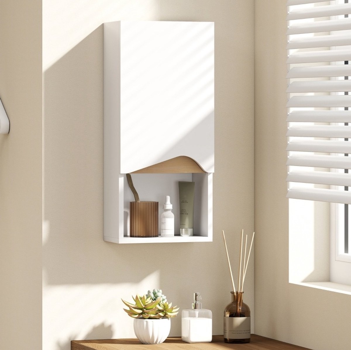 COVREO Badkamer wandkast 30 x 17 x 67 cm wit, spaanplaat met soft-close deur