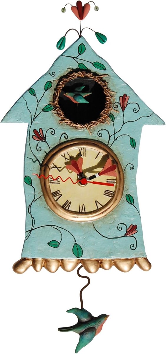 SnelShoppen - Wandklok, Vogelhuis Motief, Houten Klok, 32 cm, Resin, Handgeschilderd, Waterbestendig, Tuin, Keuken, Decoratie, Geschenk, Feest