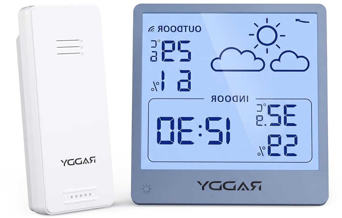 Weerstation Binnen Buiten - Thermometer Hygrometer - Klimaat Monitoren - 5 inch TN Display - 100m Bereik - Wit