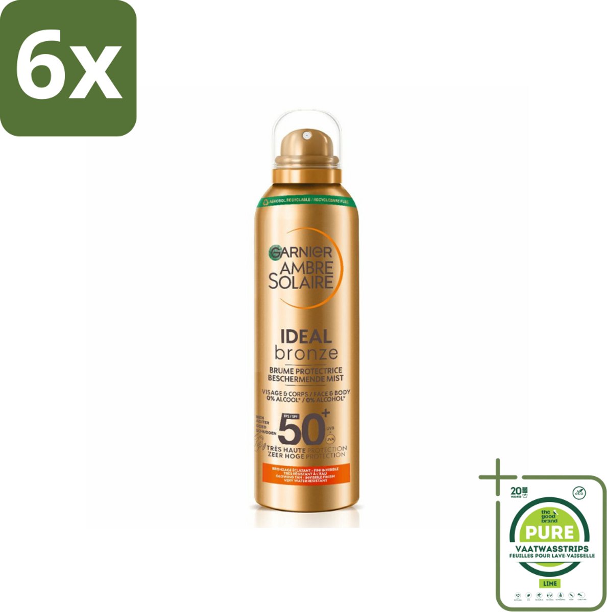 Garnier - Ambre Solaire - Beschermende Mist - Ideal Bronze - SPF 50+ - 150 ml - Voordeelverpakking - 6 stuks - Zonbescherming - Zonnemelk