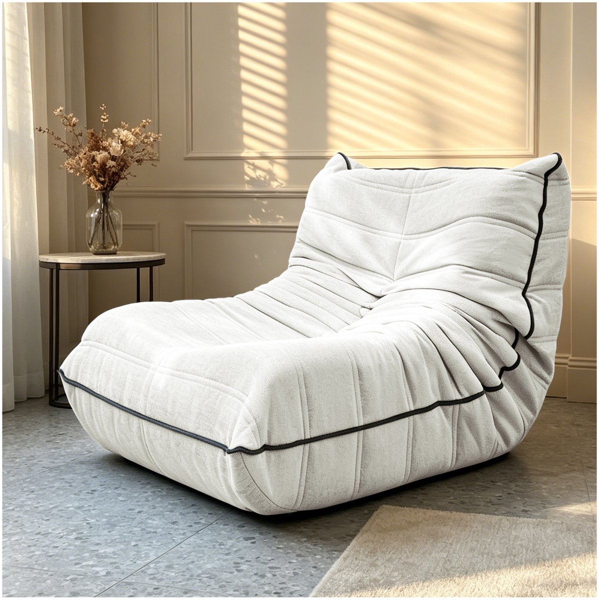 FloraGrace Zitzak Met Rugleuning - Ergonomisch Vormgegeven Loungestoel Voor Binnengebruik In Woonkamer En Slaapkamer - Flanel - Wit